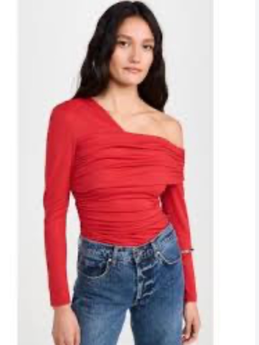 Susana Monaco Red Asymmetric One-Shoulder Ruched Long Sleeve Top Small